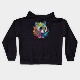 Sunset and Colorful funnyPanda, floral tattoo, panda bear rainbow color, colored Kids Hoodie